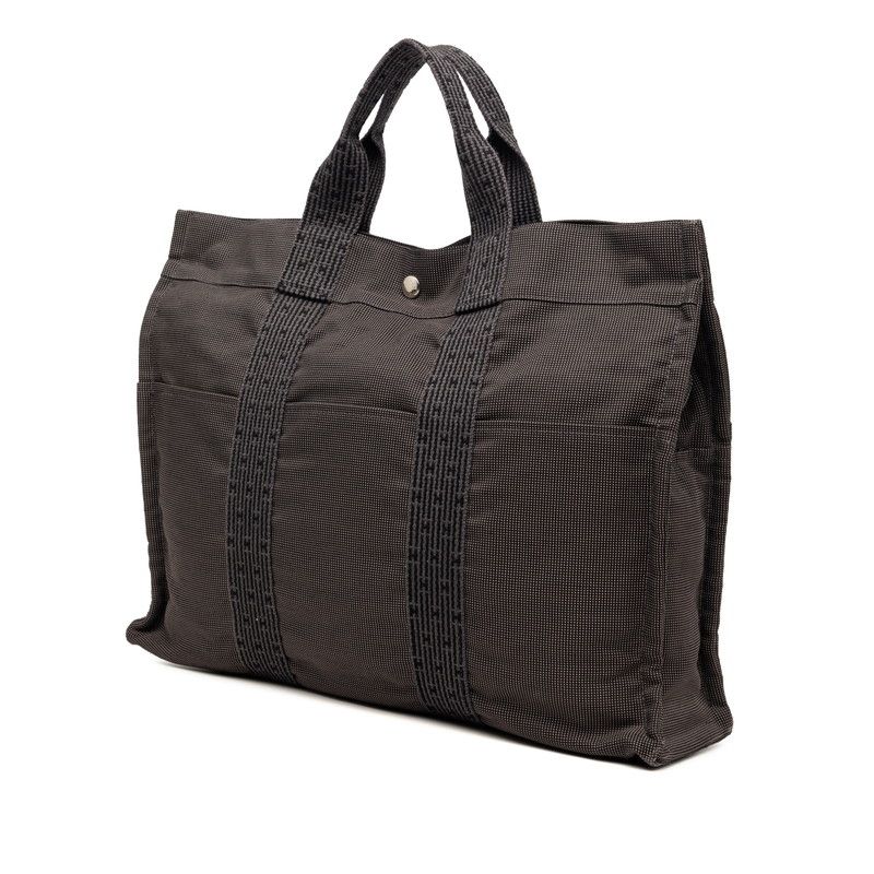Hermes Her Line Tote MM Black Gray Canvas — view 2