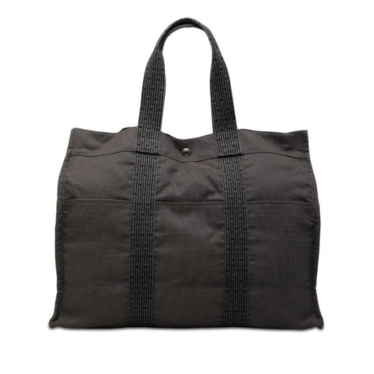 Hermes Her Line Tote GM Black Gray Canvas