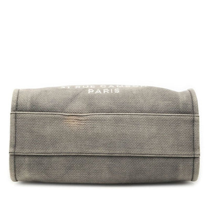 Chanel CC Logo Deauville MM Chain Tote Shoulder Bag Gray Canvas Leather — view 3