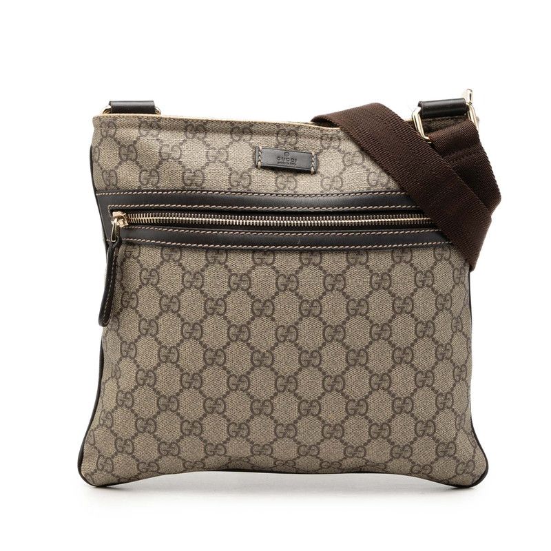 Gucci GG Supreme Crossbody Shoulder Bag Beige Brown Leather