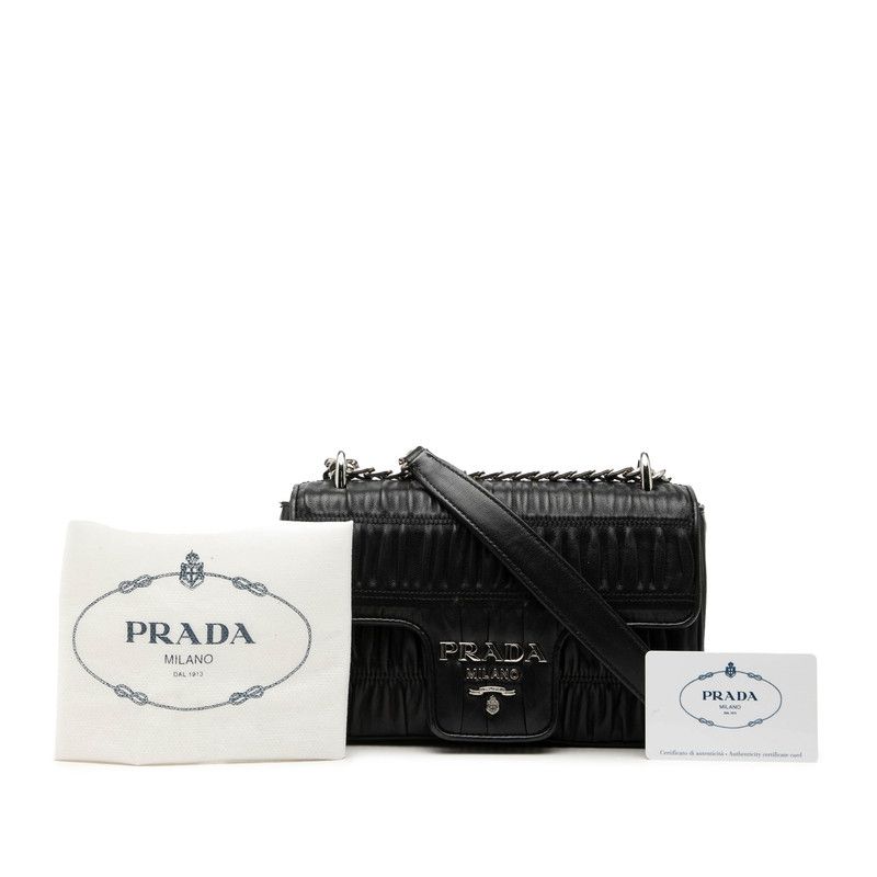 Prada Nappa Gourmet Full Gathered Crossbody Chain Shoulder Bag Nero Black — view 6