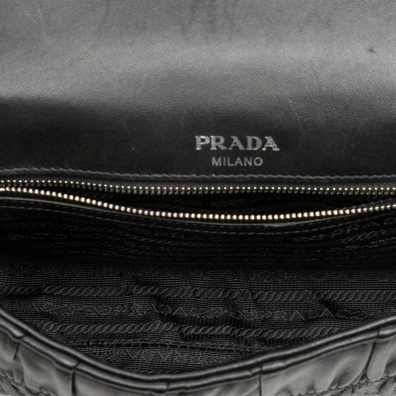 Prada Nappa Gourmet Full Gathered Crossbody Chain Shoulder Bag Nero Black — view 4