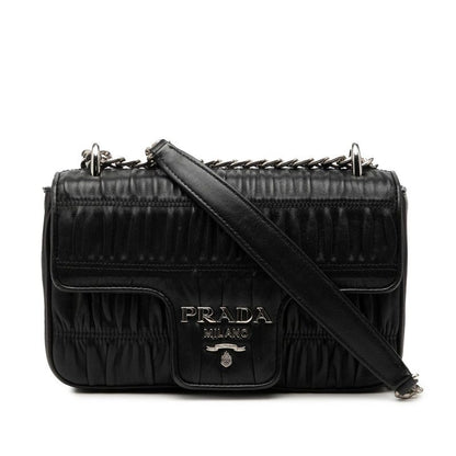 Prada Nappa Gourmet Full Gathered Crossbody Chain Shoulder Bag Nero Black