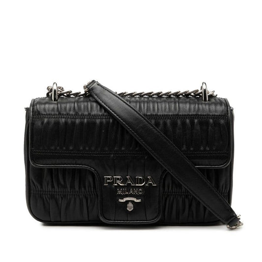 Prada Nappa Gourmet Full Gathered Crossbody Chain Shoulder Bag Nero Black
