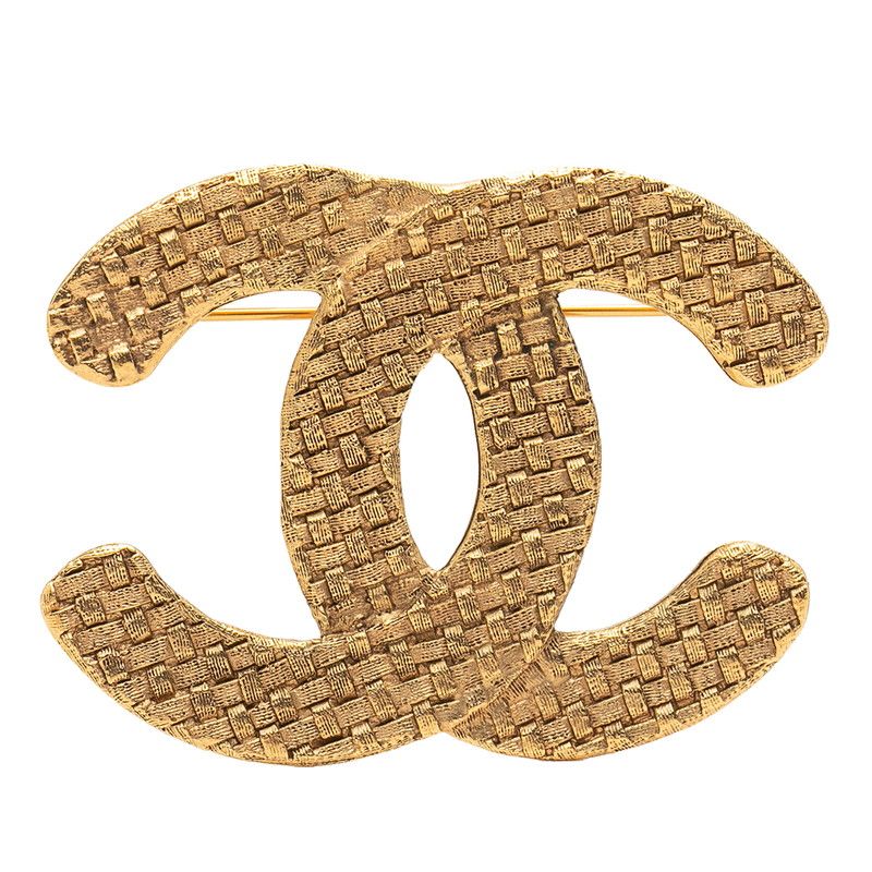 Chanel CC Logo Vintage Brooch 29 Gold Plated
