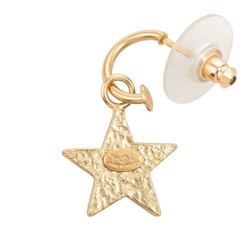 Chanel CC Logo Star Earrings Pink Beige Gold Enamel Plated — view 3