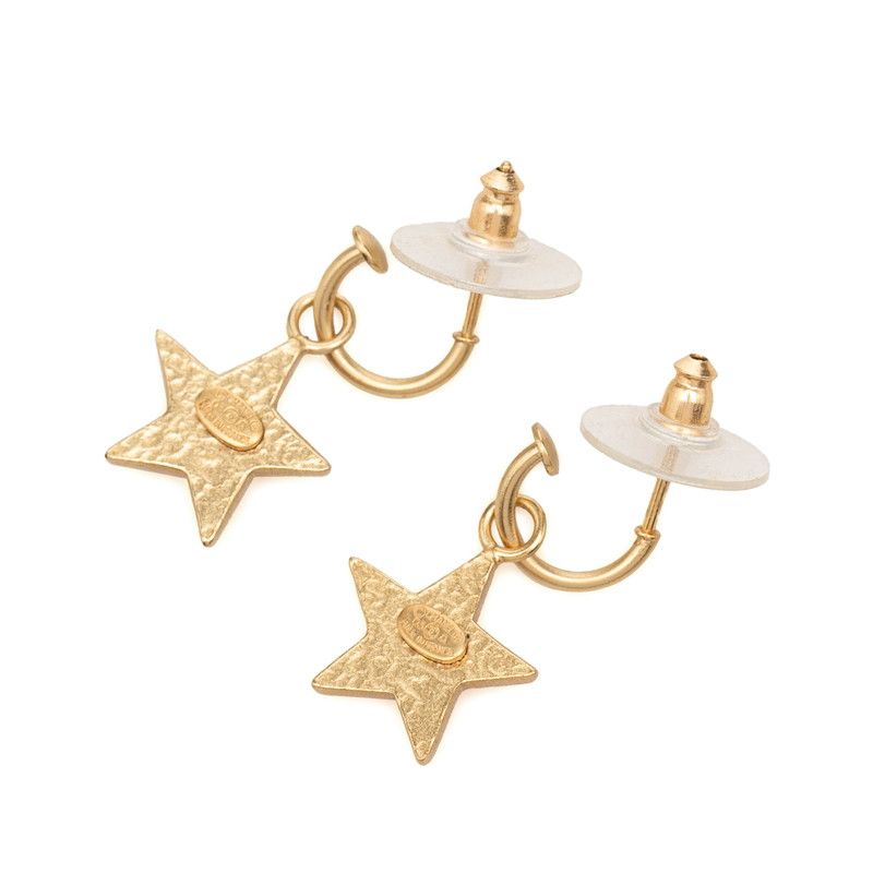 Chanel CC Logo Star Earrings Pink Beige Gold Enamel Plated — view 2