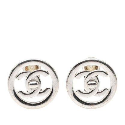 Chanel CC Logo Turnlock Vintage Earrings Silver Metal