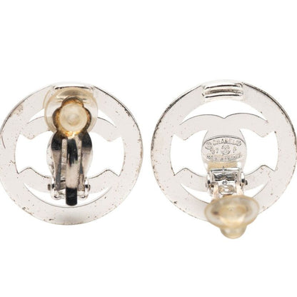Chanel CC Logo Turnlock Vintage Earrings Silver Metal — view 3