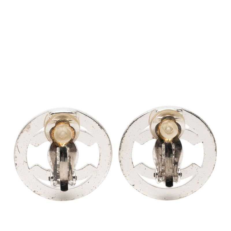 Chanel CC Logo Turnlock Vintage Earrings Silver Metal — view 2