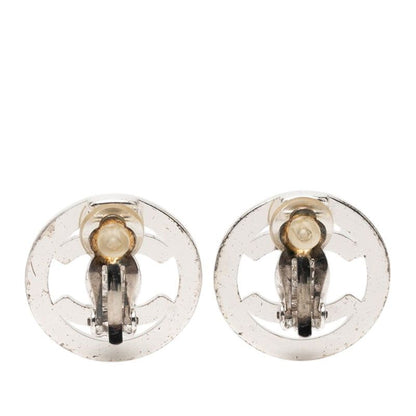 Chanel CC Logo Turnlock Vintage Earrings Silver Metal — view 2