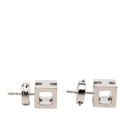Hermes Cage de Ash Cube Stud Earrings Silver Metal — view 3
