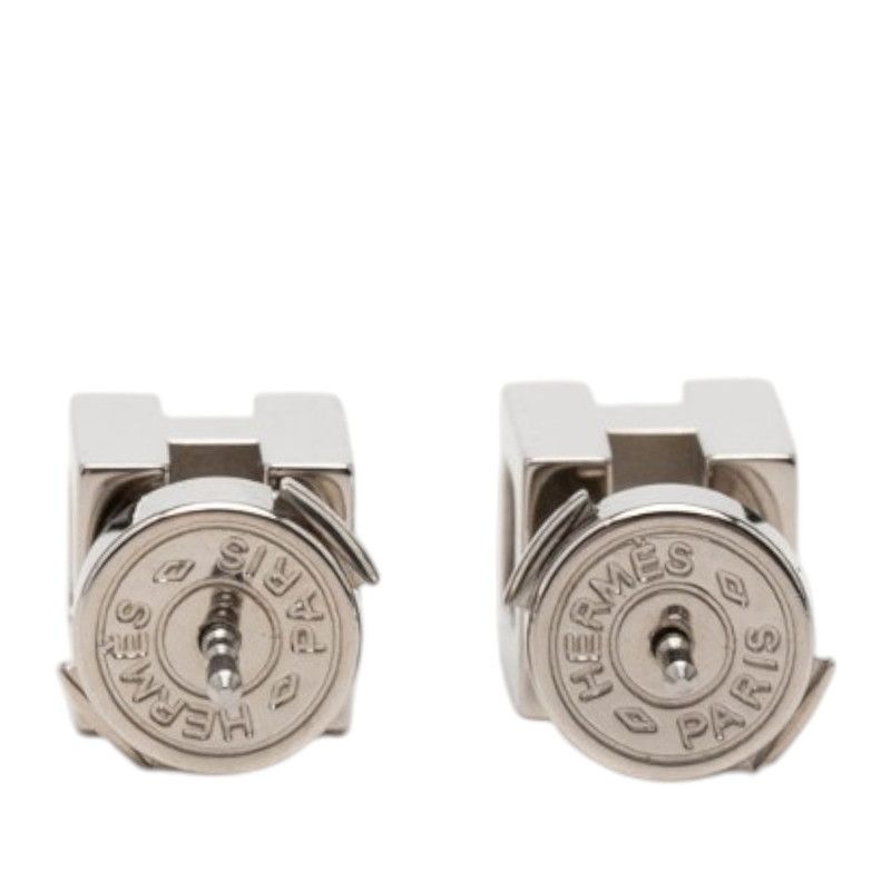 Hermes Cage de Ash Cube Stud Earrings Silver Metal — view 2