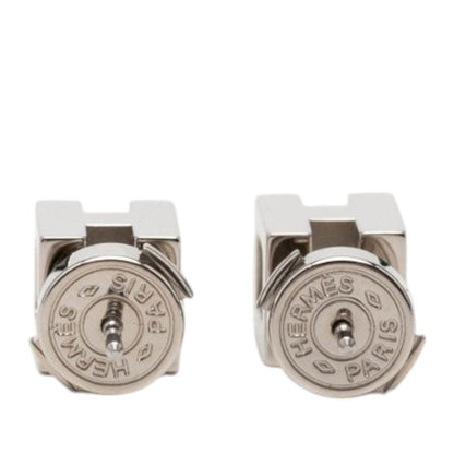 Hermes Cage de Ash Cube Stud Earrings Silver Metal — view 2