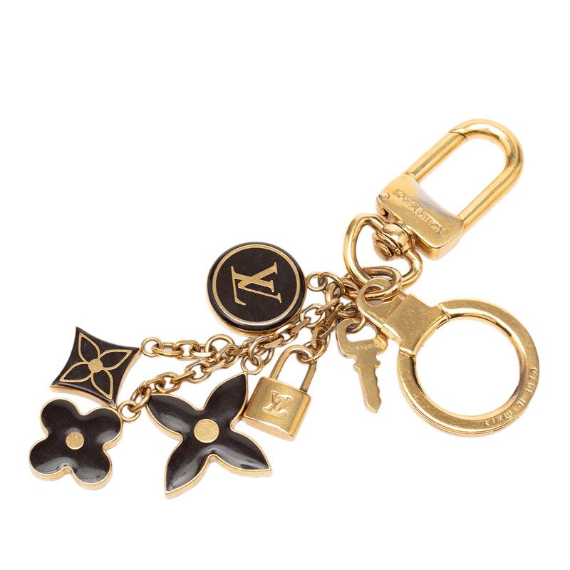 Louis Vuitton Porte Cles Pampille Bag Charm Key Holder Gold Black Plated