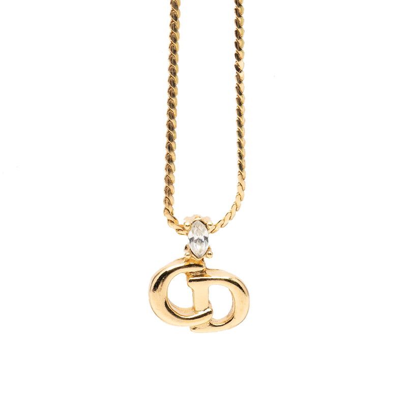 Dior CD Logo Pendant Gold Plated Rhinestone