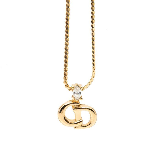 Dior CD Logo Pendant Gold Plated Rhinestone