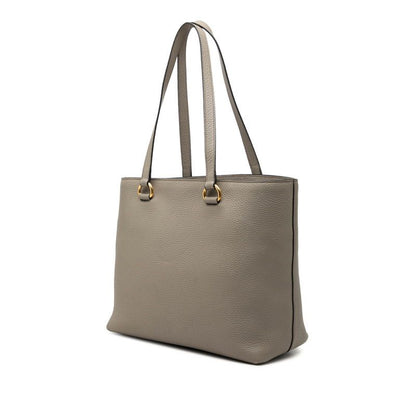 Prada Logo Embossed Tote Shoulder Bag Gray Leather — view 2