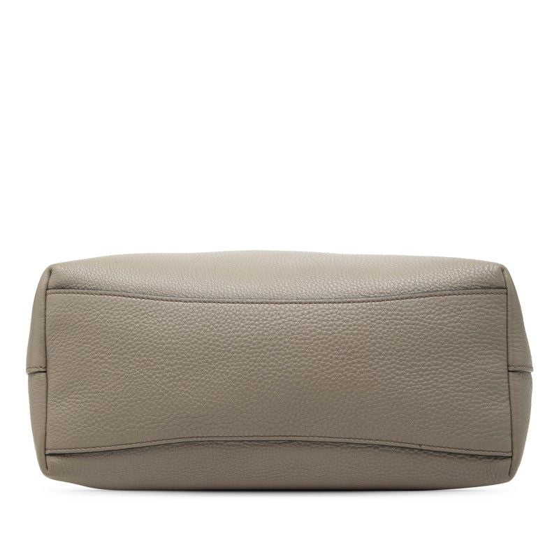 Prada Logo Embossed Tote Shoulder Bag Gray Leather — view 3