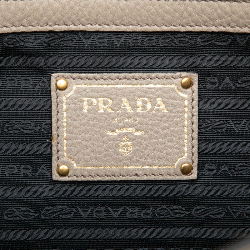 Prada Logo Embossed Tote Shoulder Bag Gray Leather — view 5