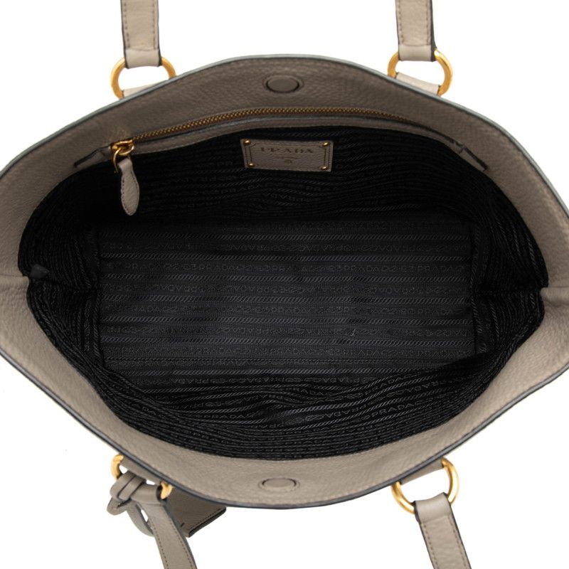 Prada Logo Embossed Tote Shoulder Bag Gray Leather — view 4