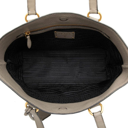 Prada Logo Embossed Tote Shoulder Bag Gray Leather — view 4