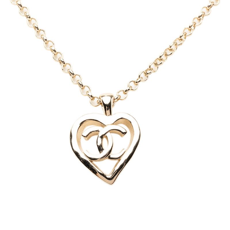 Chanel Heart CC Logo Chain Pendant Silver Metal — view 2