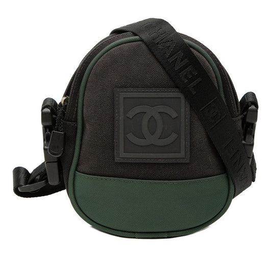 Chanel Sportsline CC Logo Crossbody Shoulder Bag Black Green Canvas Nylon