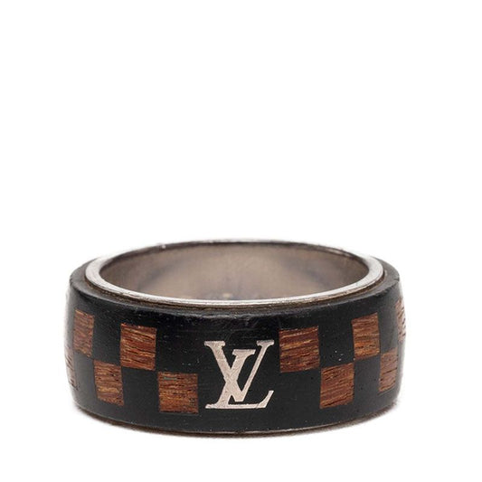 Louis Vuitton Damier Wood Ring 62 Brown Silver Metal