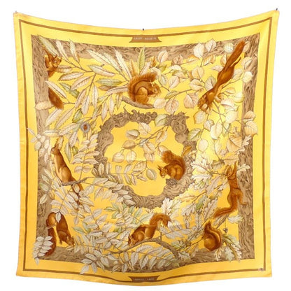 Hermes Carre 90 Casse Noisette Nutcracker Scarf Silk Yellow Squirrel Animal