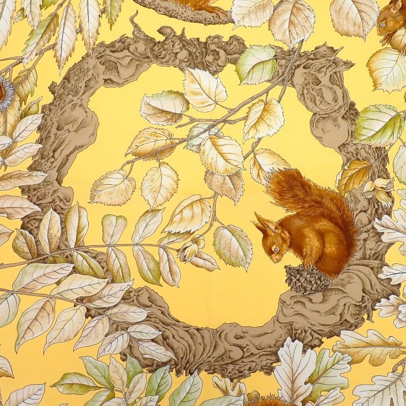 Hermes Carre 90 Casse Noisette Nutcracker Scarf Silk Yellow Squirrel Animal — view 3