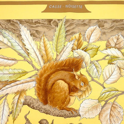 Hermes Carre 90 Casse Noisette Nutcracker Scarf Silk Yellow Squirrel Animal — view 4
