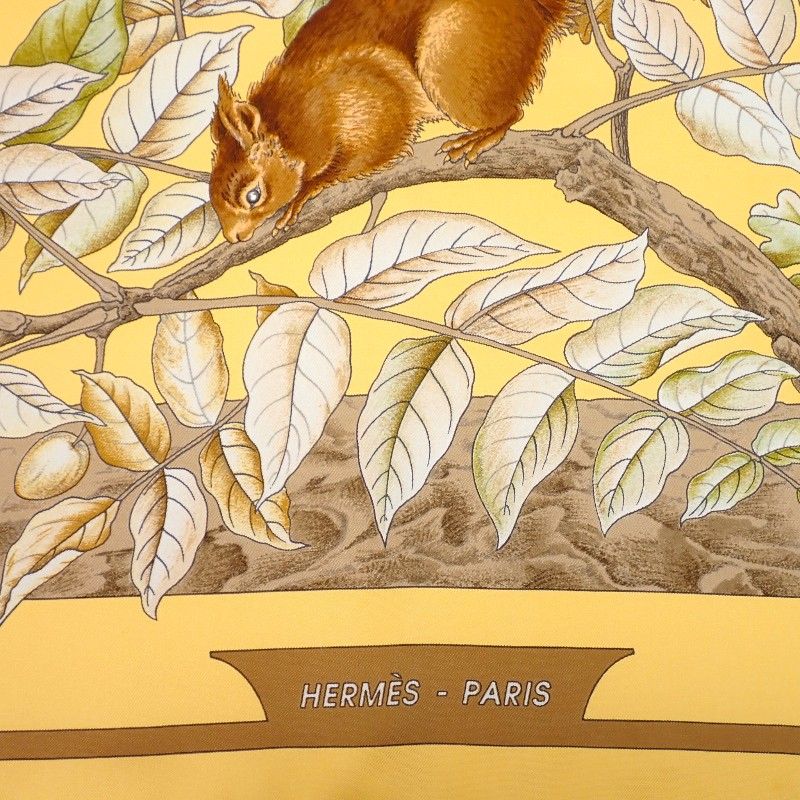 Hermes Carre 90 Casse Noisette Nutcracker Scarf Silk Yellow Squirrel Animal — view 5