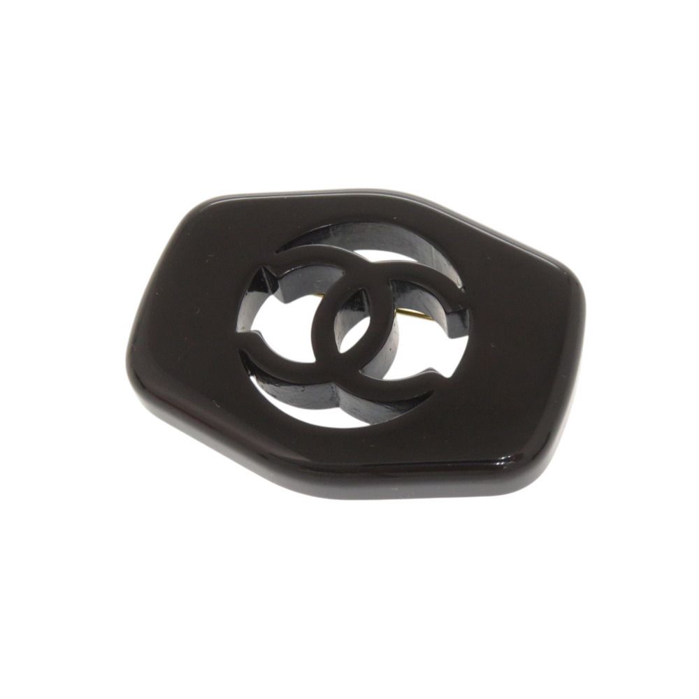 Chanel CC Logo Vintage Plastic Black Brooch