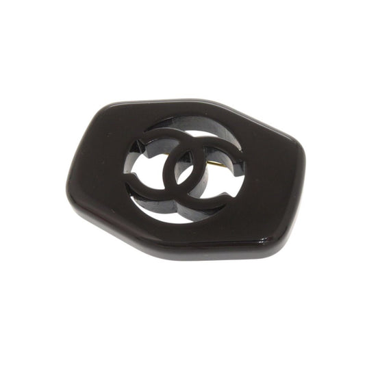 Chanel CC Logo Vintage Plastic Black Brooch