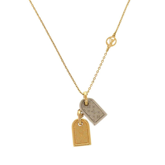 Louis Vuitton Nanogram Name Tag Motif Monogram Gold Silver Necklace
