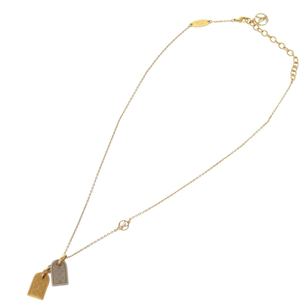 Louis Vuitton Nanogram Name Tag Motif Monogram Gold Silver Necklace — view 2