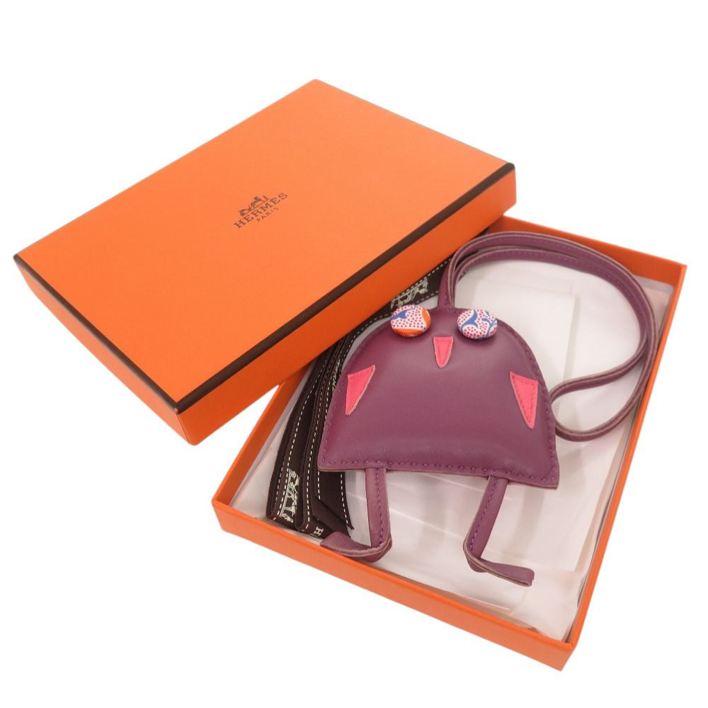 Hermes Owl Petit Ash Agneau Milo Purple Bag Charm — view 2