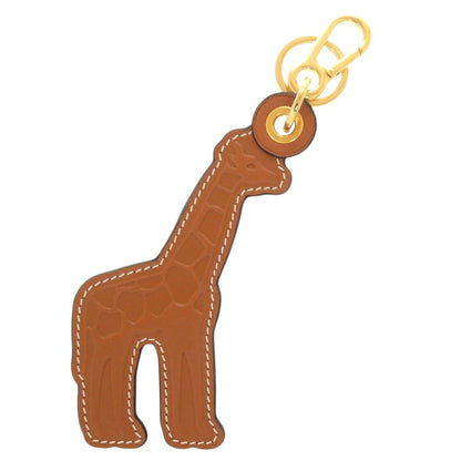 Loewe Giraffe Kirin Leather Brown Yellow Key Holder Bag Charm