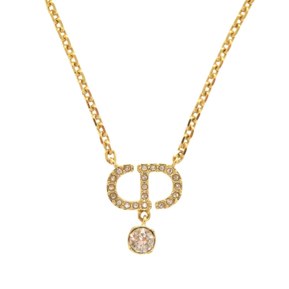 Dior CD Logo Stone Metal Gold Necklace
