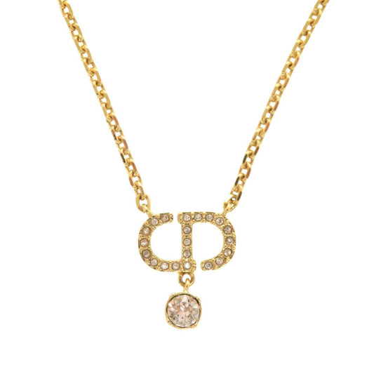 Dior CD Logo Stone Metal Gold Necklace