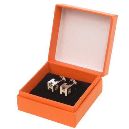 Hermes Cage Ash Cube Metal Ivory Silver Earrings — view 2