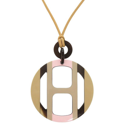 Hermes Equipe Buffalo Horn Beige Pink Black Necklace