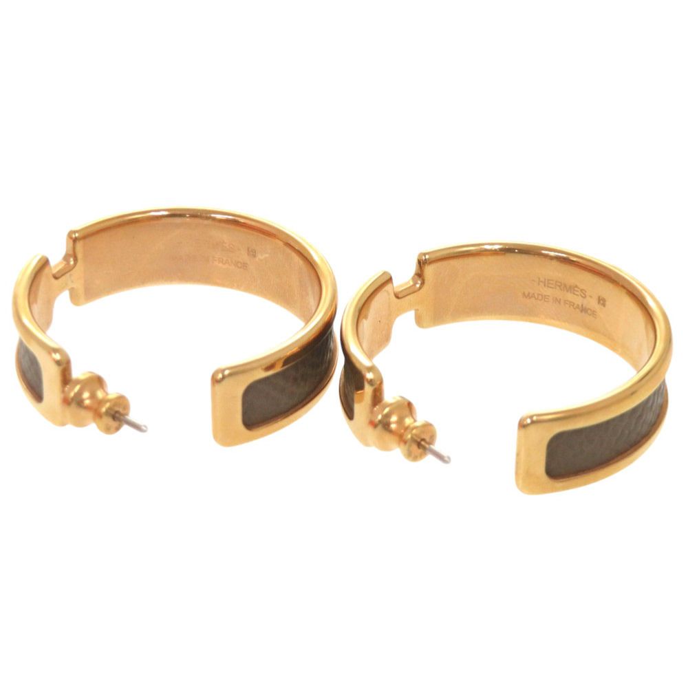 Hermes Olympe Veau Epsom Etoupe Gold Earrings — view 3