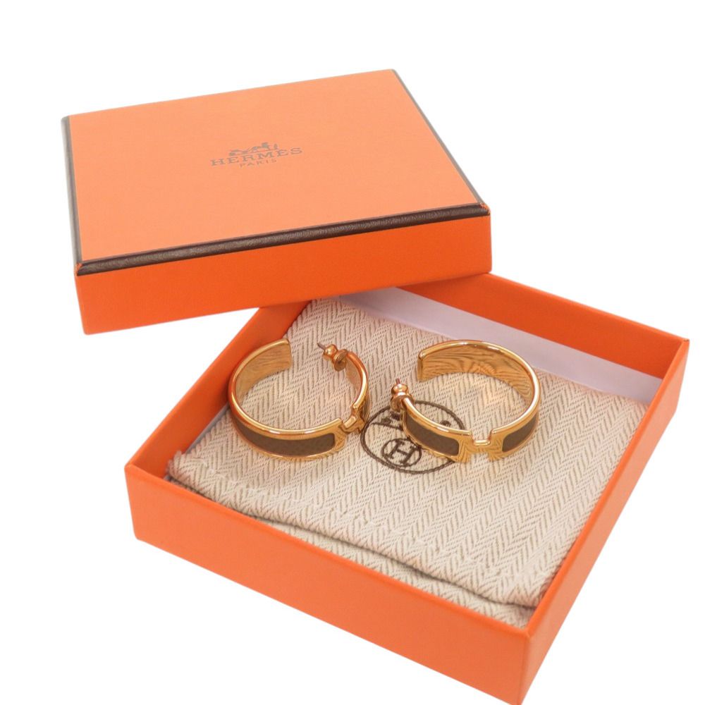 Hermes Olympe Veau Epsom Etoupe Gold Earrings — view 2