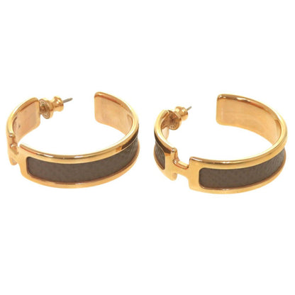 Hermes Olympe Veau Epsom Etoupe Gold Earrings