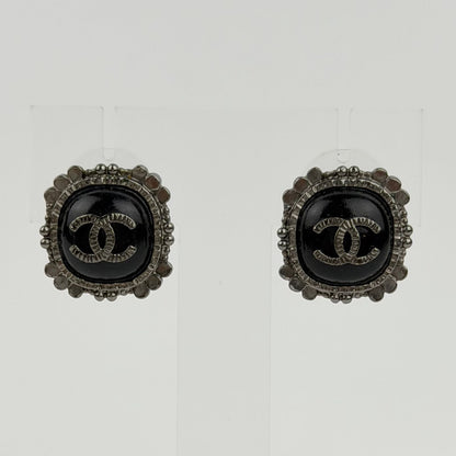 Chanel CC Logo Square Earrings Silver Vintage