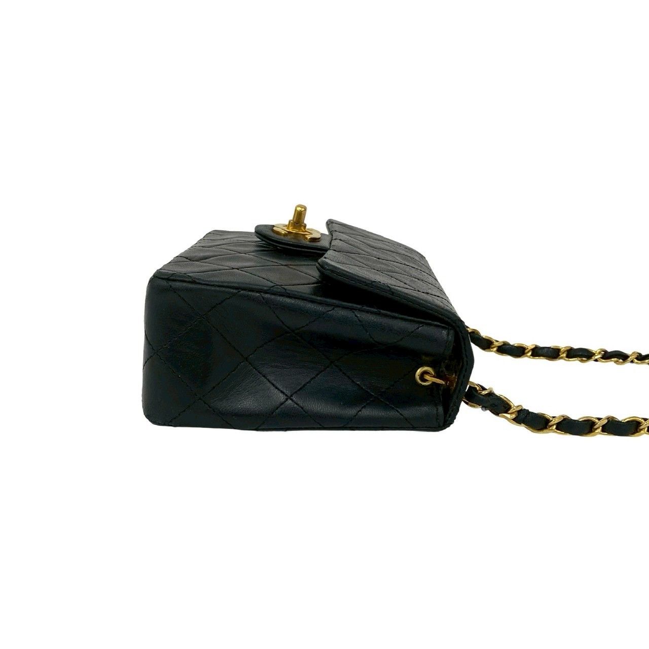 Chanel Card with Quilted CC Logo Lambskin Chain Shoulder Bag Pochette Black — view 6