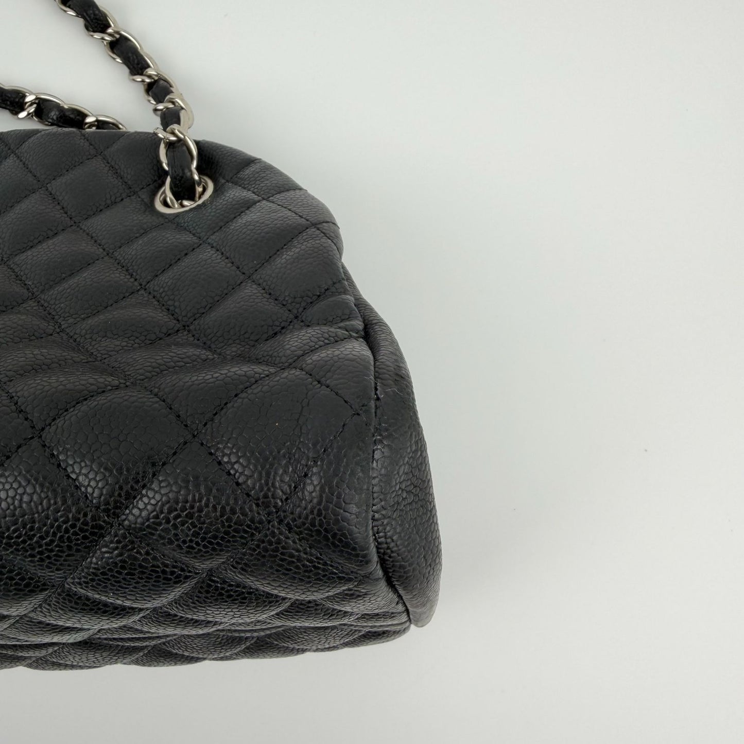 Chanel CC Logo Quilted Chain Shoulder Bag Black Caviar Leather Vintage — view 7