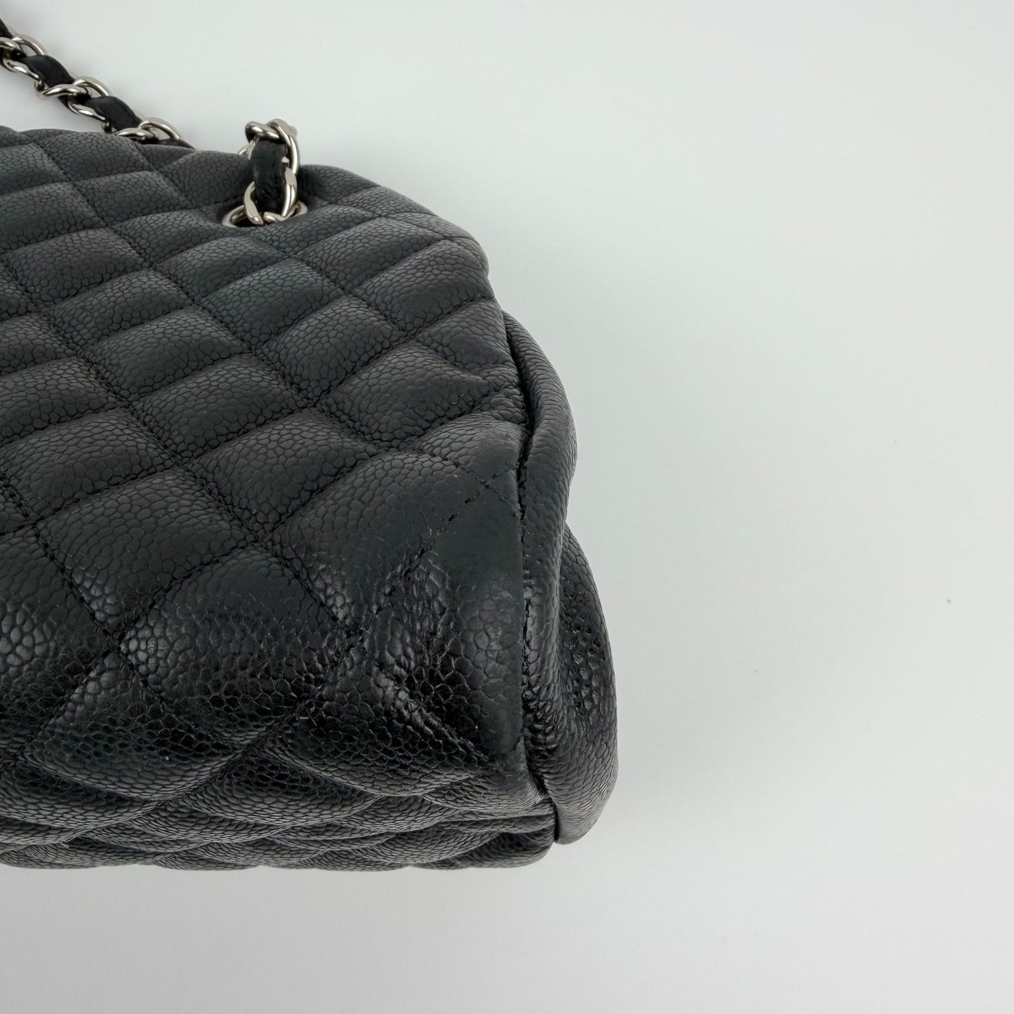 Chanel CC Logo Quilted Chain Shoulder Bag Black Caviar Leather Vintage — view 8